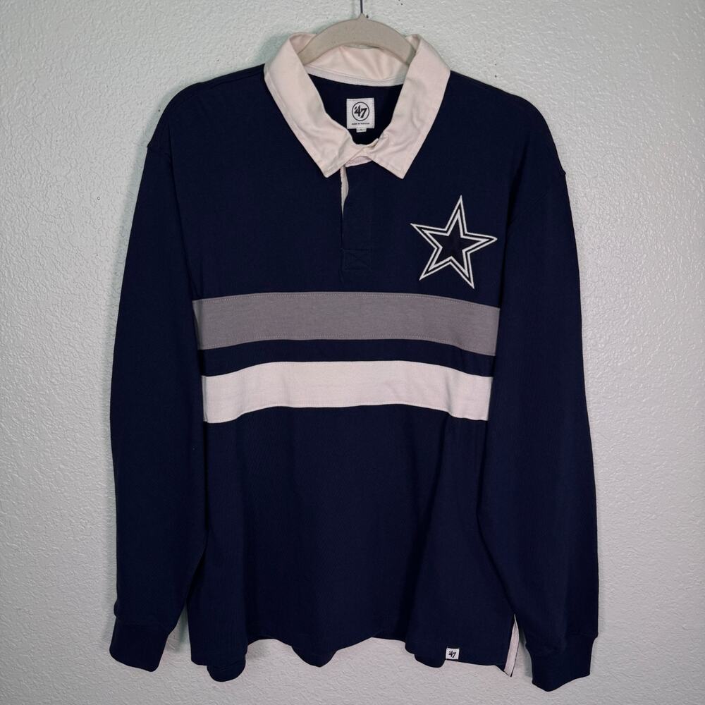 Dallas Cowboys Rugby Polo Shirt Mens Large NFL Football Preppy Academia '47 NEW